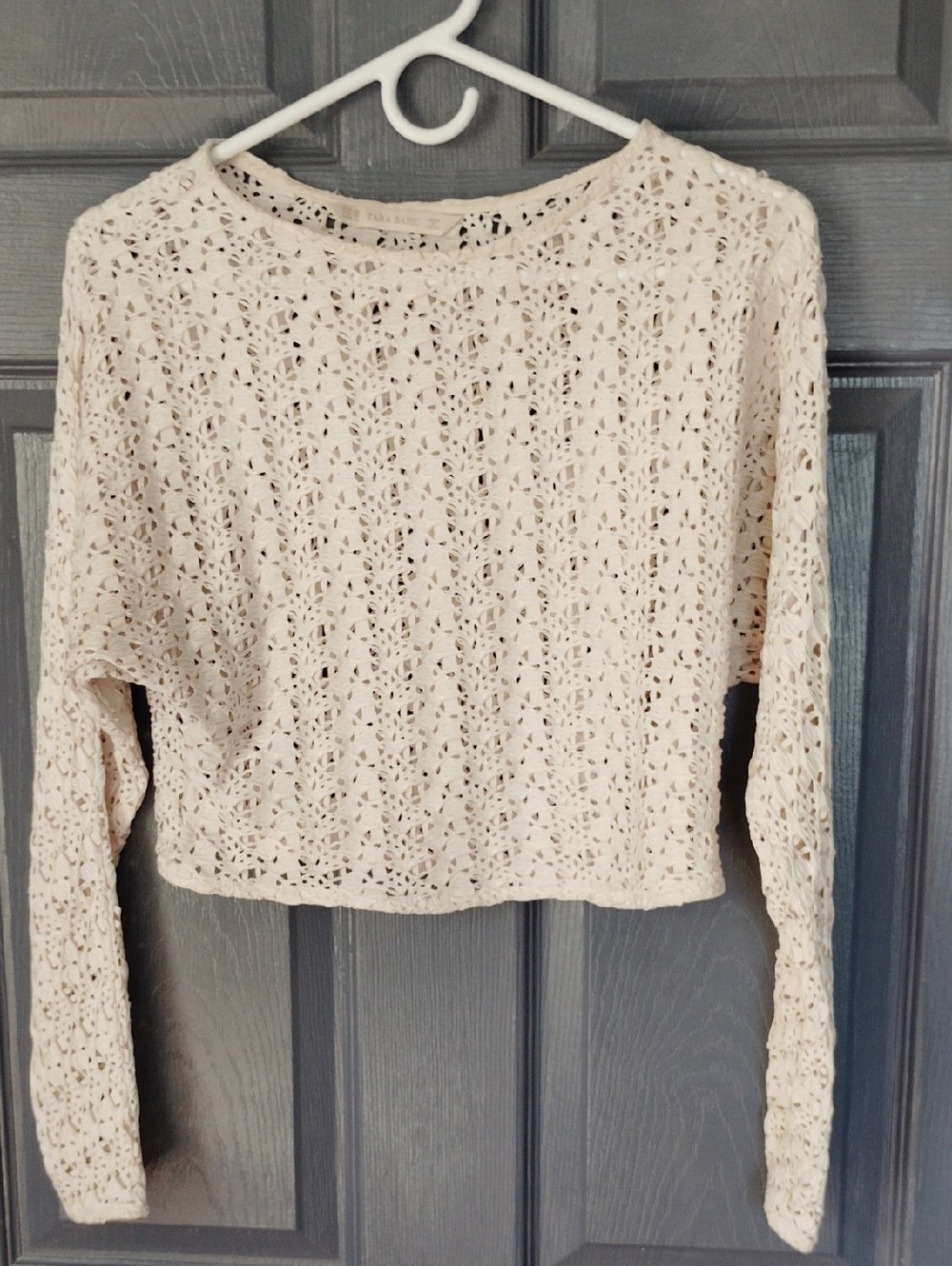 Zara Basic Open-Knit Crop Top in Cream